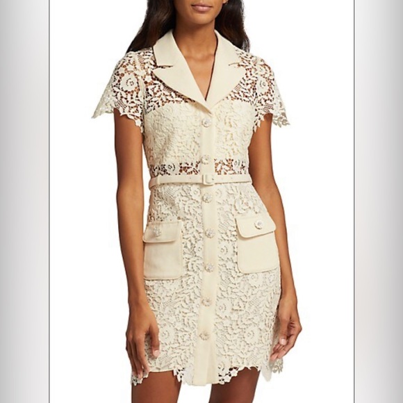 Self-Portrait Lace & Floral-Button Minidress.